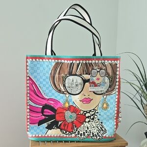 Brighton Red and Pink Artistic Canvas Tote Bag NEW